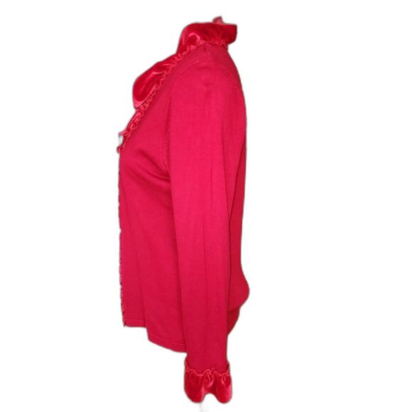 Elementz Women's Red Velvet Ruffle Knit Top Cardigan Size M - Picture 3 of 8